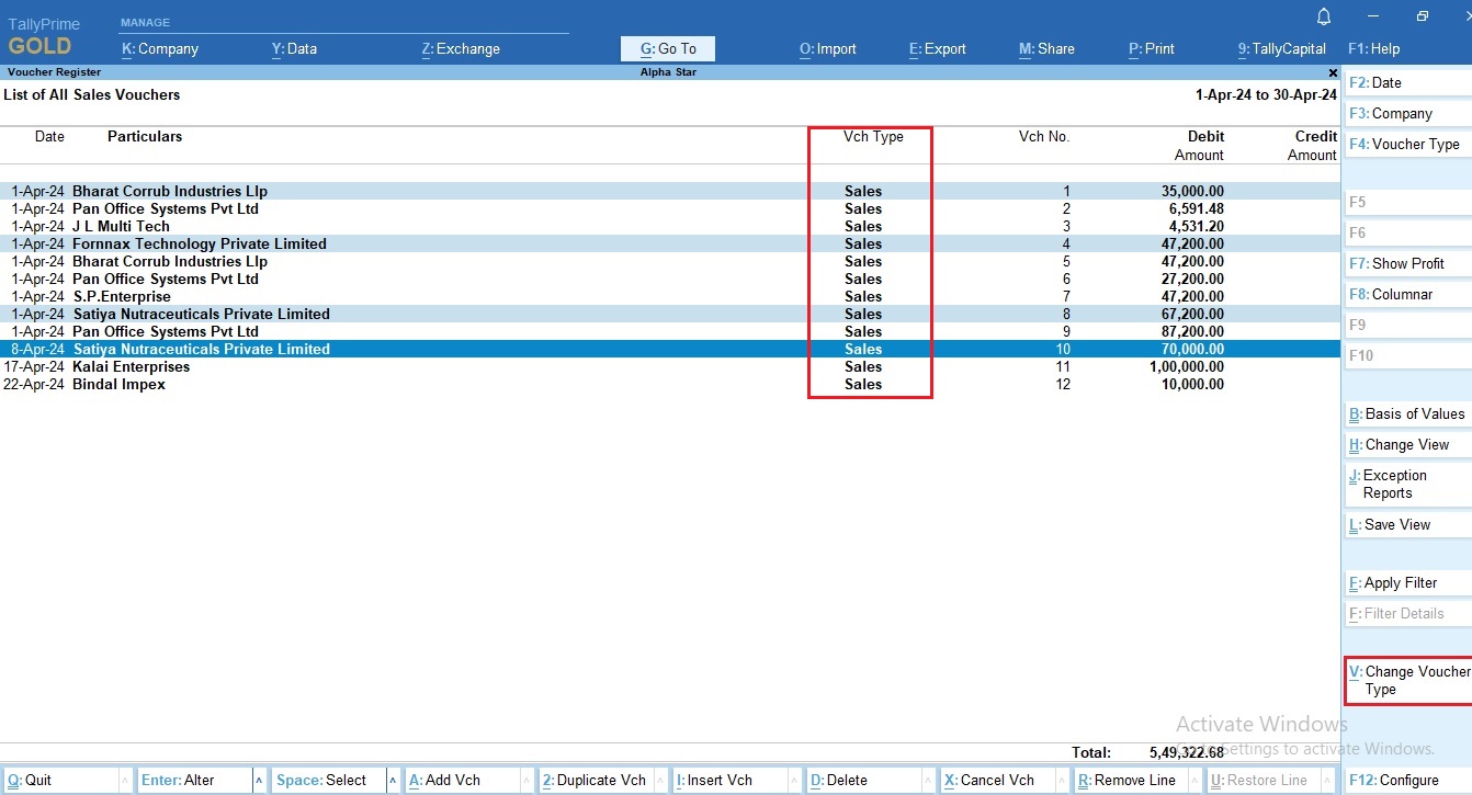 Change Multiple Voucher's Voucher Type From Day Book  Register